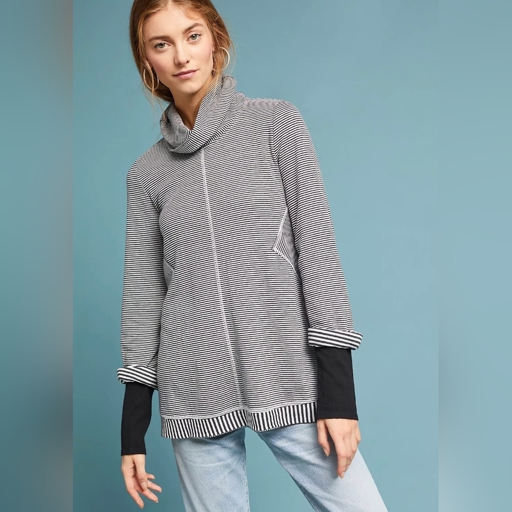 Anthropologie Maeve Tal Cowl Neck Striped Tunic Top